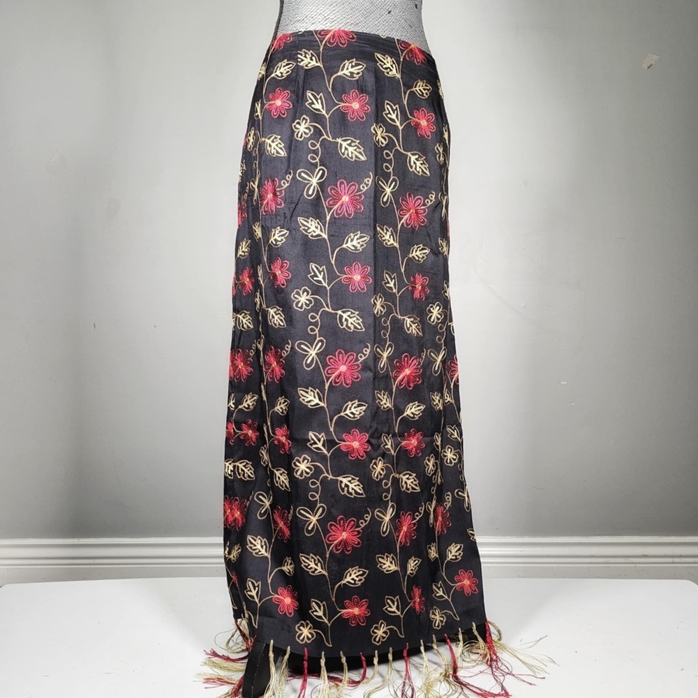 Silk land Floral Embroidered Black Skirt
